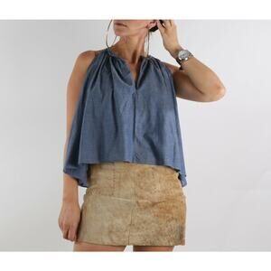 Vintage Distressed Beige Suede Leather Mini Skirt Size 4 Genuine Soft Boho Chic